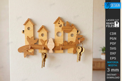 Rustic Bird Key Holders Laser Cut Bundle | Wall Hooks SVG Product Image 7