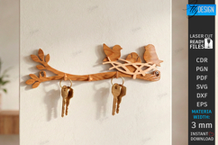 Rustic Bird Key Holder Laser Cut | Decorative Wall Hook SVG Product Image 1