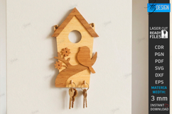 Rustic Bird Key Holder Laser Cut | Decorative Wall Hook SVG Product Image 1
