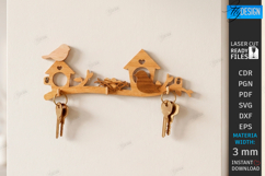 Rustic Bird Key Holder Laser Cut | Decorative Wall Hook SVG Product Image 1