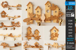 Rustic Bird Key Holders Laser Cut Bundle | Wall Hooks SVG Product Image 1