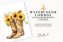 Watercolor Sunflower Cowboy Boots Clipart Product Image 2