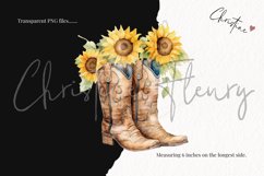 Watercolor Sunflower Cowboy Boots Clipart Product Image 3