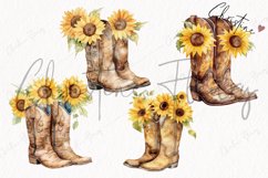 Watercolor Sunflower Cowboy Boots Clipart Product Image 4