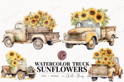 Watercolor Sunflower Trucks Clipart Product Image 1