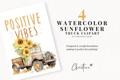 Watercolor Sunflower Trucks Clipart Product Image 2