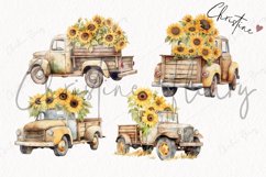 Watercolor Sunflower Trucks Clipart Product Image 4
