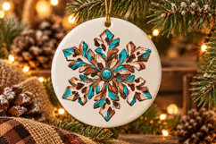 Western Snowflake PNG, Turquoise Cowhide Christmas Product Image 4