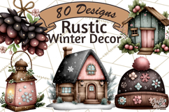 Rustic Winter Decor Clipart, Printable Cozy PNG, Folk Art Product Image 1