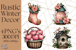 Rustic Winter Decor Clipart, Printable Cozy PNG, Folk Art Product Image 1