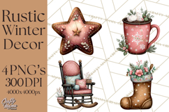 Rustic Winter Decor Clipart, Printable Cozy PNG, Folk Art Product Image 1