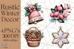 Rustic Winter Decor Clipart, Printable Cozy PNG, Folk Art Product Image 1