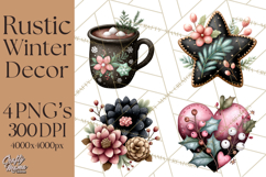 Rustic Winter Decor Clipart, Printable Cozy PNG, Folk Art Product Image 1