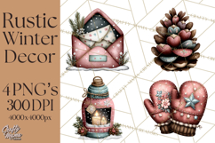 Rustic Winter Decor Clipart, Printable Cozy PNG, Folk Art Product Image 1