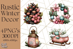 Rustic Winter Decor Clipart, Printable Cozy PNG, Folk Art Product Image 1