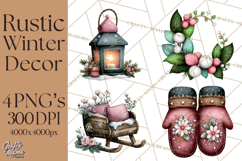 Rustic Winter Decor Clipart, Printable Cozy PNG, Folk Art Product Image 1