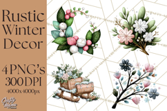 Rustic Winter Decor Clipart, Printable Cozy PNG, Folk Art Product Image 1