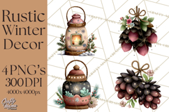 Rustic Winter Decor Clipart, Printable Cozy PNG, Folk Art Product Image 1