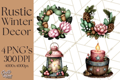 Rustic Winter Decor Clipart, Printable Cozy PNG, Folk Art Product Image 1