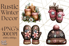 Rustic Winter Decor Clipart, Printable Cozy PNG, Folk Art Product Image 1