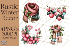 Rustic Winter Decor Clipart, Printable Cozy PNG, Folk Art Product Image 1
