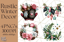Rustic Winter Decor Clipart, Printable Cozy PNG, Folk Art Product Image 1