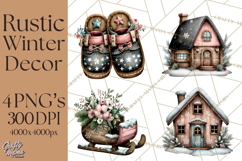 Rustic Winter Decor Clipart, Printable Cozy PNG, Folk Art Product Image 1