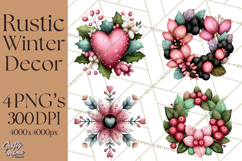 Rustic Winter Decor Clipart, Printable Cozy PNG, Folk Art Product Image 1