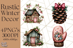 Rustic Winter Decor Clipart, Printable Cozy PNG, Folk Art Product Image 1