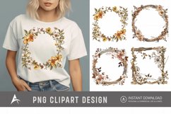 Watercolor Rustic Wooden Floral Frame Clipart Product Image 1