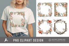 Watercolor Rustic Wooden Floral Frame Clipart Product Image 1