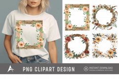 Watercolor Rustic Wooden Floral Frame Clipart Product Image 1