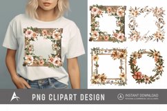 Watercolor Rustic Wooden Floral Frame Clipart Product Image 1