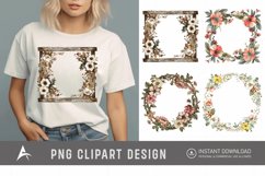 Watercolor Rustic Wooden Floral Frame Clipart Product Image 1