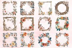 Watercolor Rustic Wooden Floral Frame Clipart Bundle Product Image 2