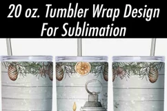 20 oz Skinny Tumbler Sublimation | Rustic Christmas Lantern Product Image 3