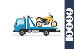 Tow Truck Carrying Yellow Motorcycle Flat Vector Illustratio Product Image 1