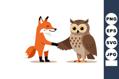 Fox and Owl Animal Friends Holding Hands Cute Cartoon Vector Product Image 1