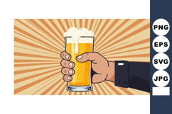 Hand Holding Glass of Beer Vector Illustration with Radiant Product Image 1
