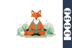 Fox meditating in lotus pose with orange kimono and nature b Product Image 1