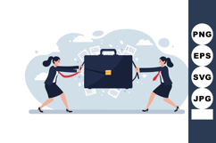 Businesswomen Pulling Large Briefcase in Tug of War Conflict Product Image 1