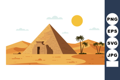 Pyramid desert landscape with palm trees and bright sun vect Product Image 1