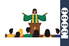 Female Pastor Speaking to Congregation in Church Pulpit Vect Product Image 1