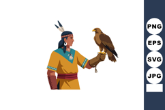 Native American man holding falcon bird wearing traditional Product Image 1