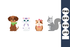 Cute dog cat guinea pig and squirrel cartoon vector illustra Product Image 1