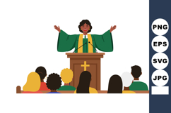 Female Pastor Preaching Sermon to Diverse Congregation in Ch Product Image 1
