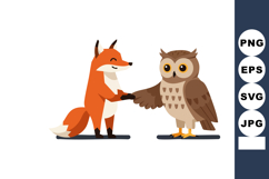 Fox and Owl Friendly Handshake Animal Vector Illustration in Product Image 1