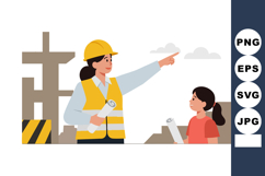 Female Architect Explaining Construction Site Plans to Child Product Image 1