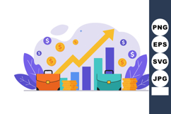 Business growth concept with briefcases, coins, and bar char Product Image 1