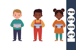 Diverse children holding empty bowls illustration in casual Product Image 1